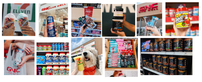 Mood board featuring branded content including product shots, flat lays, products with dogs featured.